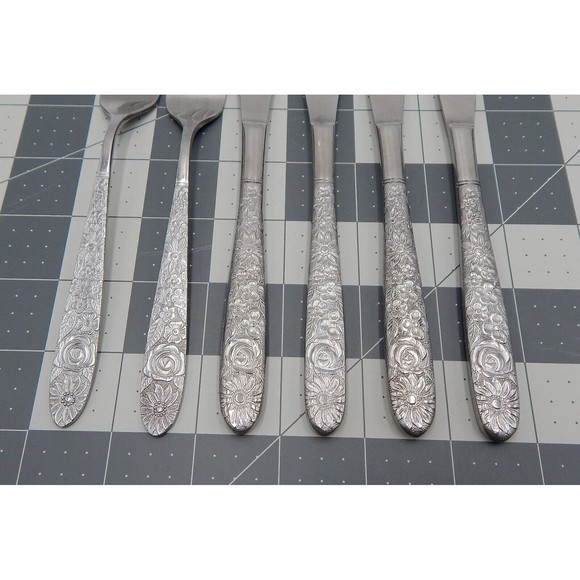 Stanley Roberts Rose Royale Stainless Steel Knives Forks Taiwan Lot of 6 - Picture 2 of 9